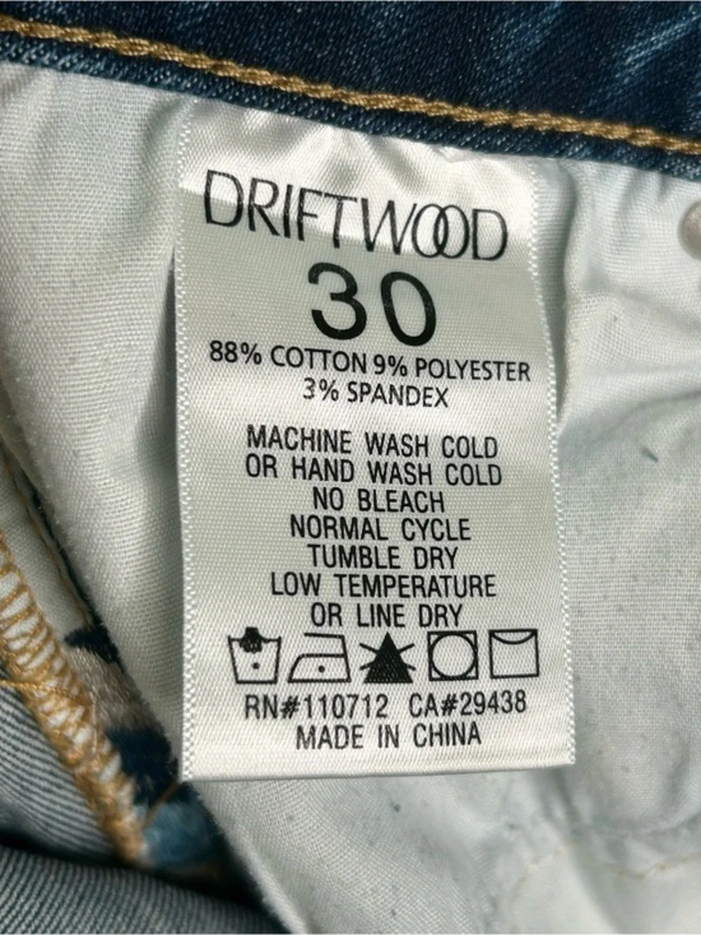 Driftwood High Rise Straight Leg Jeans Blue Chevron Side Stripe Women's 30